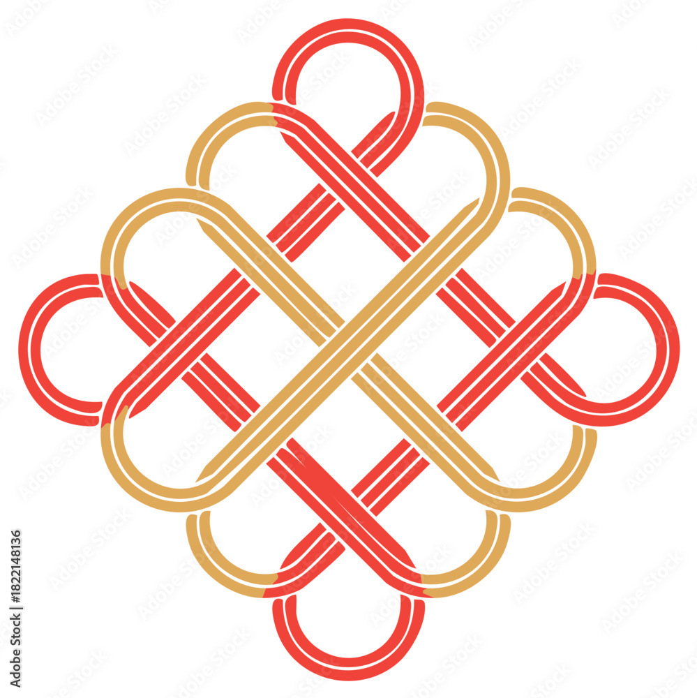 Naklejka premium Red gold intricate endless knot design cultural symbol luck prosperity connection