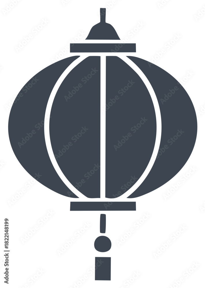 Fototapeta premium Dark Blue Silhouette of a Traditional Chinese Lantern with Tassel