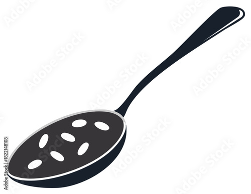 Simple vector illustration of a dark slotted spoon, kitchen utensil for draining and serving food