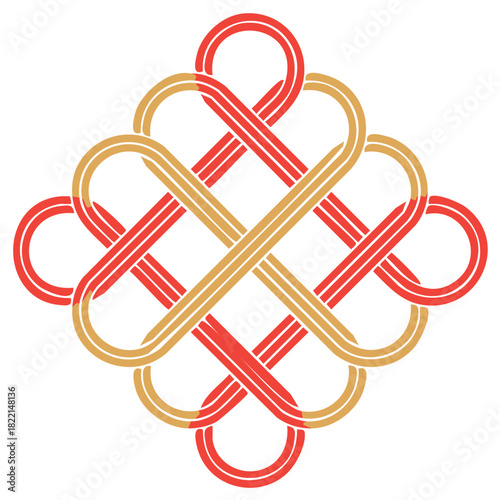 Red gold intricate endless knot design cultural symbol luck prosperity connection