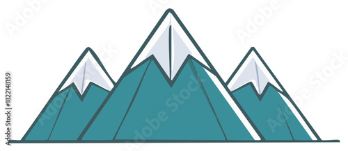 Three Snow Capped Mountains Vector Illustration Outline Style Landscape