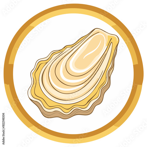 Stylized Illustration of an Opened Oyster with Golden Border Accent