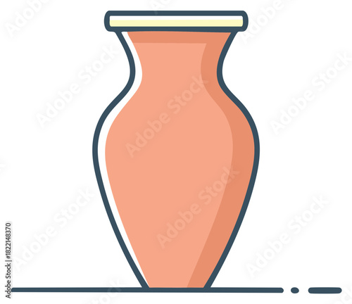 Simple illustration of a terracotta colored ceramic vase with a thin yellow rim