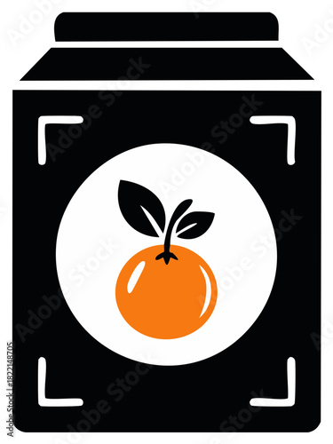 Stylized orange juice carton icon with a fresh citrus fruit label illustration