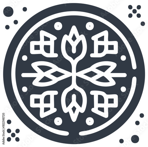 Symmetrical Ethnic Floral Medallion with Folk Art Ornaments A Circular Stylized Icon