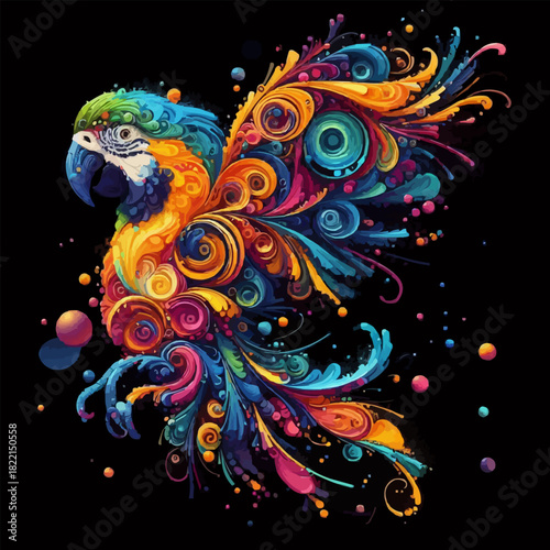 Parrot in bright colors. Abstract vector image of the parrot. T-shirt design. EPS version.