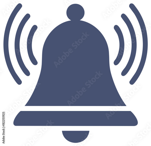 Notification icon of a bell ringing with sound waves in a flat design style.