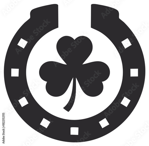 Stylized lucky horseshoe encircles a classic shamrock symbol representing good fortune