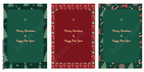 Christmas and New Year Greeting Card Vector Set. Cute Holiday Frame Templates for Tags, Labels, and Social Media.