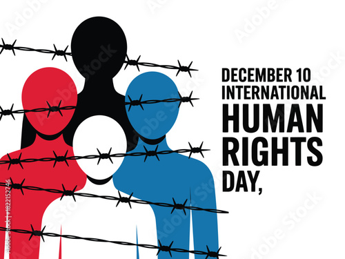 International human rights day illustration with figures behind barbed wire