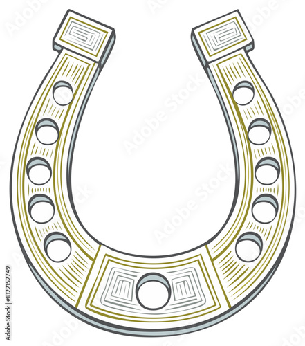 Lucky Horseshoe Vector Illustration with Intricate Detailing and Ornamental Designs