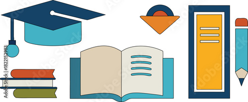 Creative banner design featuring educational icons like a graduation cap open books and a pencil perfect for learning and academic themes