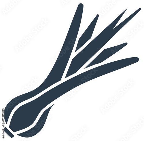 Stylized graphic of a fresh scallion features bulbous base and vibrant green shoots ready to be used in flavorful culinary creations