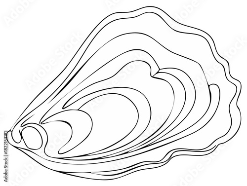 Black and White Line Art Drawing of an Oyster Shell Marine Bivalve