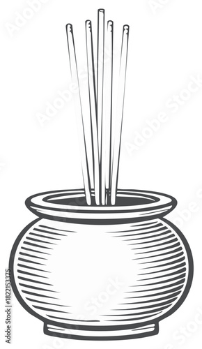 Incense sticks in a decorative bowl illustration