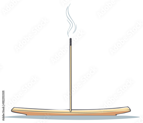 Aromatic Incense Stick with Delicate Smoke on a Wooden Holder, Aromatherapy and Relaxation