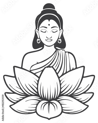 Elegant Buddha Design on Lotus Blossom Vector Illustration Icon