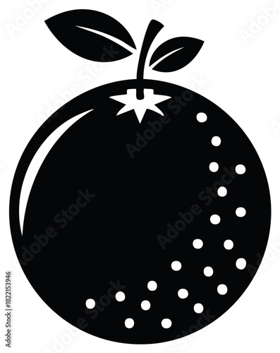 Black and white orange fruit illustration with leaves