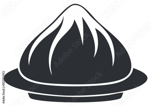 Stylized Asian Steamed Dumpling Icon, Traditional Cuisine Delicacy Vector Illustration