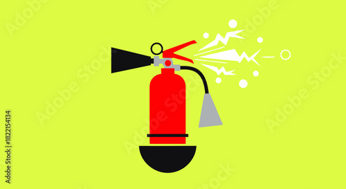 Bright cartoon fire extinguisher illustration on lime background, bold vector graphic.