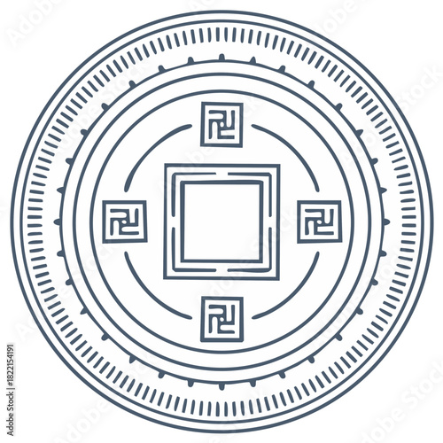 Stylized East Asian Lucky Coin Icon Design Good Fortune Prosperity Symbol