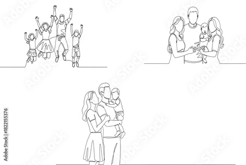 Abstract crowd silhouettes in three different groupings on white background