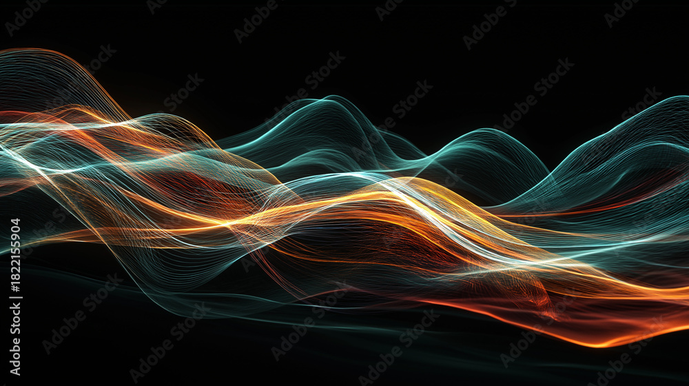 Fototapeta premium Digital Abstract Background with Light Waves against Dark Space