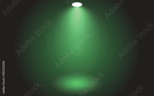 Green spotlight beam on dark background for presentations
