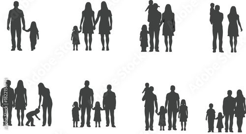 Silhouette collection of families with children walking together