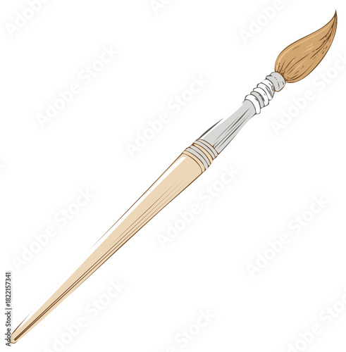 Stylized Illustration of a Single Paint Brush for Art and Painting