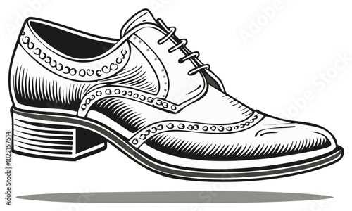 Elegant Black and White Oxford Shoe Illustration - Vector Graphic
