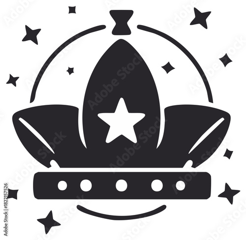 Crown with Star Symbol and Decorative Stars Icon Royalty Symbol Design