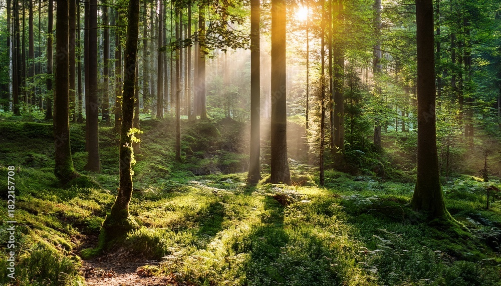 Obraz premium sunlight streams through a lush forest 3
