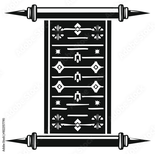 Stylized ancient scroll vector illustration featuring intricate ornamental patterns