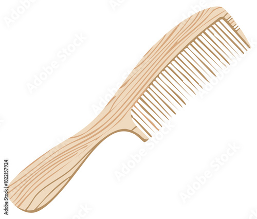 Wooden comb illustration, ideal for hair styling, beauty, and personal care.