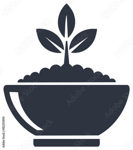 Minimalist Icon of a Plant Sprout Growing in a Bowl of Soil for Organic Food