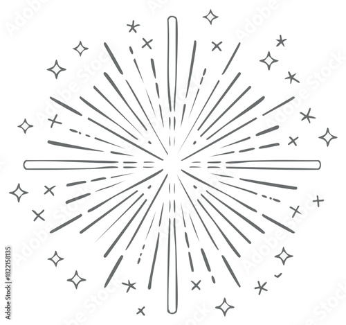Line Starburst Design with Sparkle Elements, Geometric Style Radiating Form