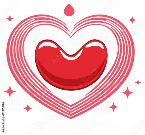 Glossy red kidney shape embraced by a vibrant heart outline and sparkling elements, symbolizing health and medical care.