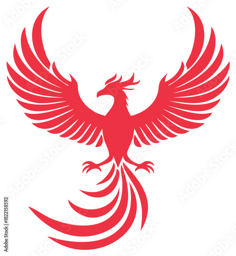 Stylized red phoenix with spread wings, a powerful mythological bird symbol
