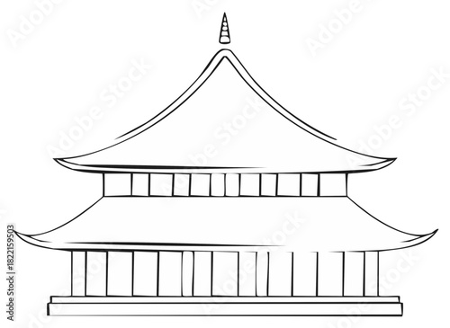 Asian Pagoda Building Line Art Silhouette Oriental Temple Structure