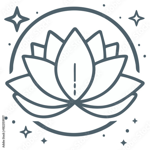 Elegant Lotus Flower Icon with Celestial Accents