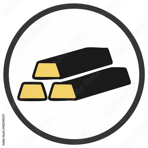 Gold bullion bars icon. Flat design vector graphic of stacked ingots representing wealth, finance, and savings.