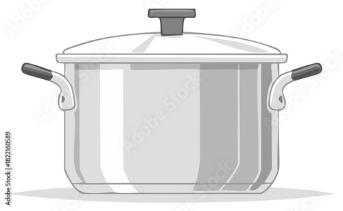 Stock Pot Illustration with Lid, Kitchen Utensil for Soup or Sauce, Culinary Essential