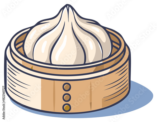 Steamed Dumpling Dim Sum in Bamboo Steamer Food Vector Illustration