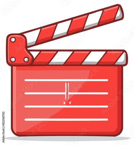 Red and White Film Clapperboard Vector Illustration Movie Industry Equipment