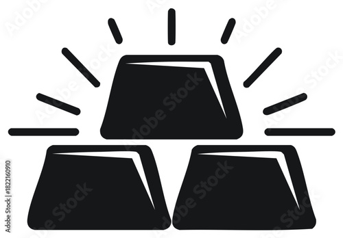 Gold bars, black and white, shining.