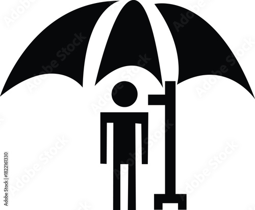 Symbol of Protection: A simple yet powerful illustration depicts a human figure sheltering under a symbolic umbrella, conveying a sense of security and protection.