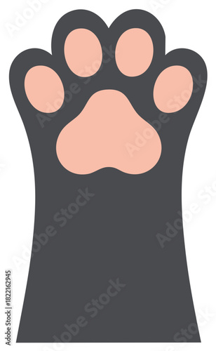 Cute cartoon cat paw with soft pink pads. Playful domestic feline leg illustration graphic.