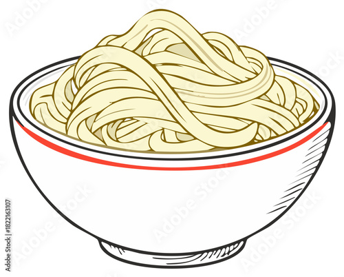 Delicious bowl of fresh cooked noodles vector illustration perfect for Asian cuisine and restaurant menus