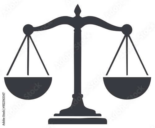 Graphic symbol of justice scales representing legal system fairness and equilibrium